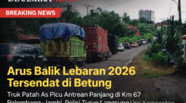 Kemacetan arus balik Lebaran 2026 di Betung Musi Banyuasin akibat truk patah as di Km 67 Palembang Jambi