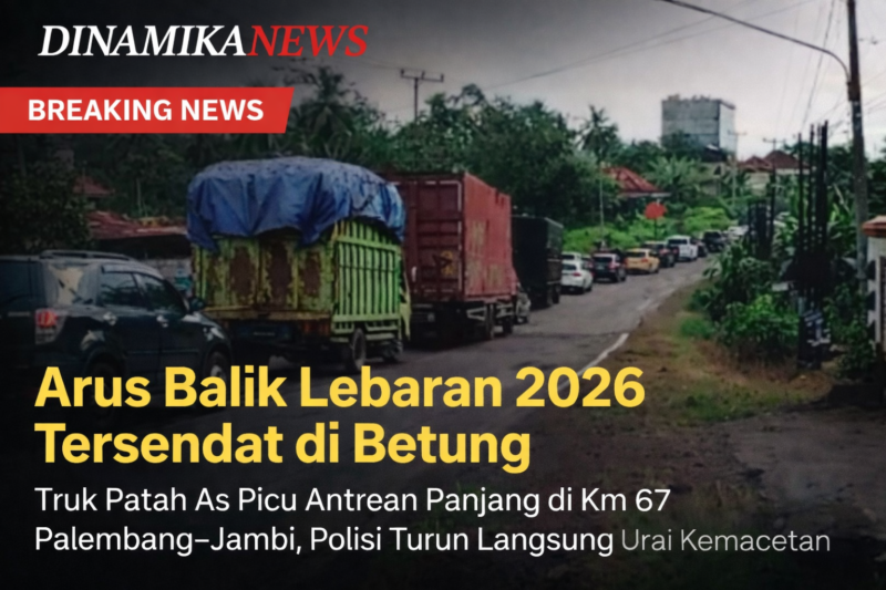 Kemacetan arus balik Lebaran 2026 di Betung Musi Banyuasin akibat truk patah as di Km 67 Palembang Jambi